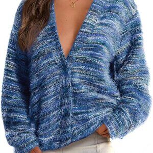 Womens Cardigan Sweaters 2025 Fall Striped Long Sleeve V Neck Button Down Knit F